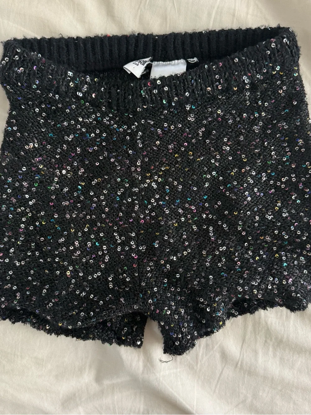 Black Sequin Women's Shorts with Multicolor Accents